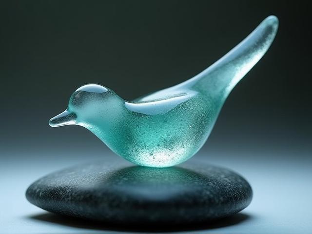 Dekorativer Glasvogel auf Steinsockel